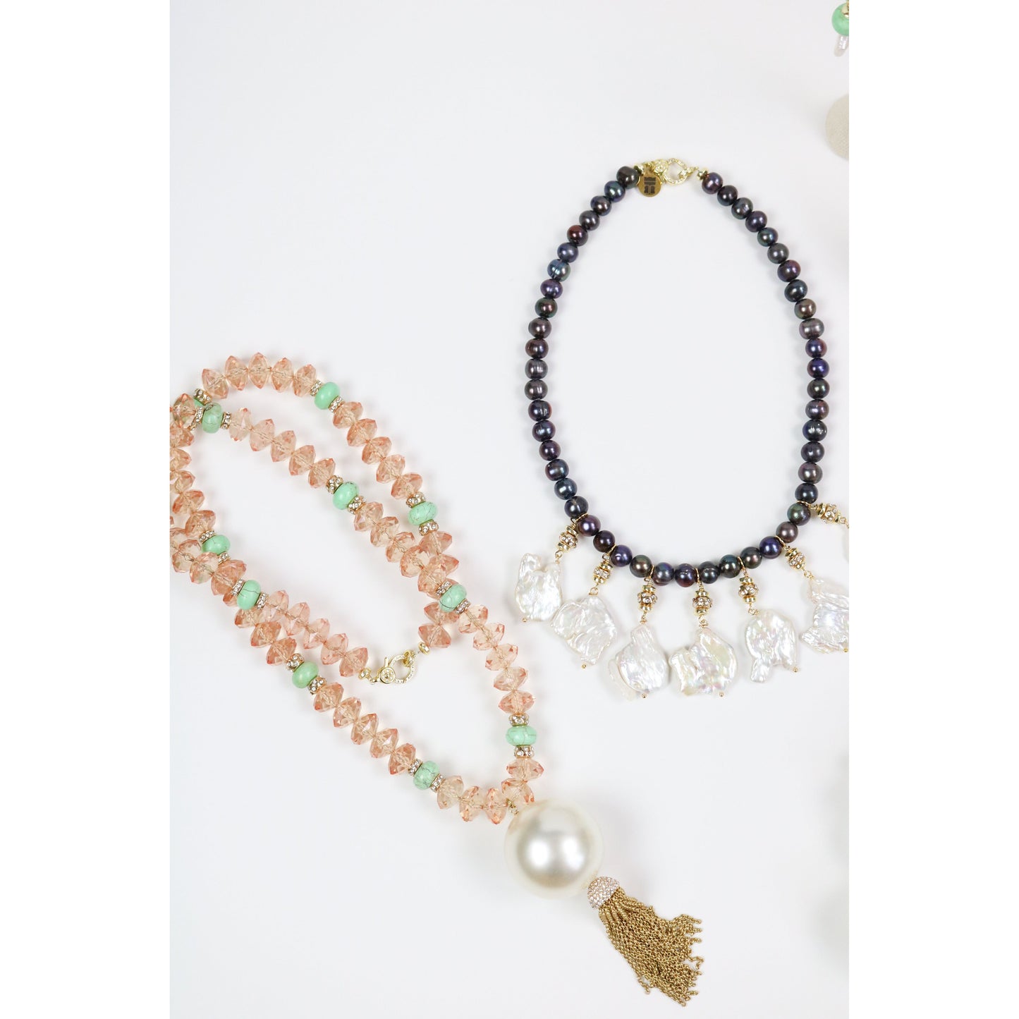 Peach Crystal Long Strand Necklace