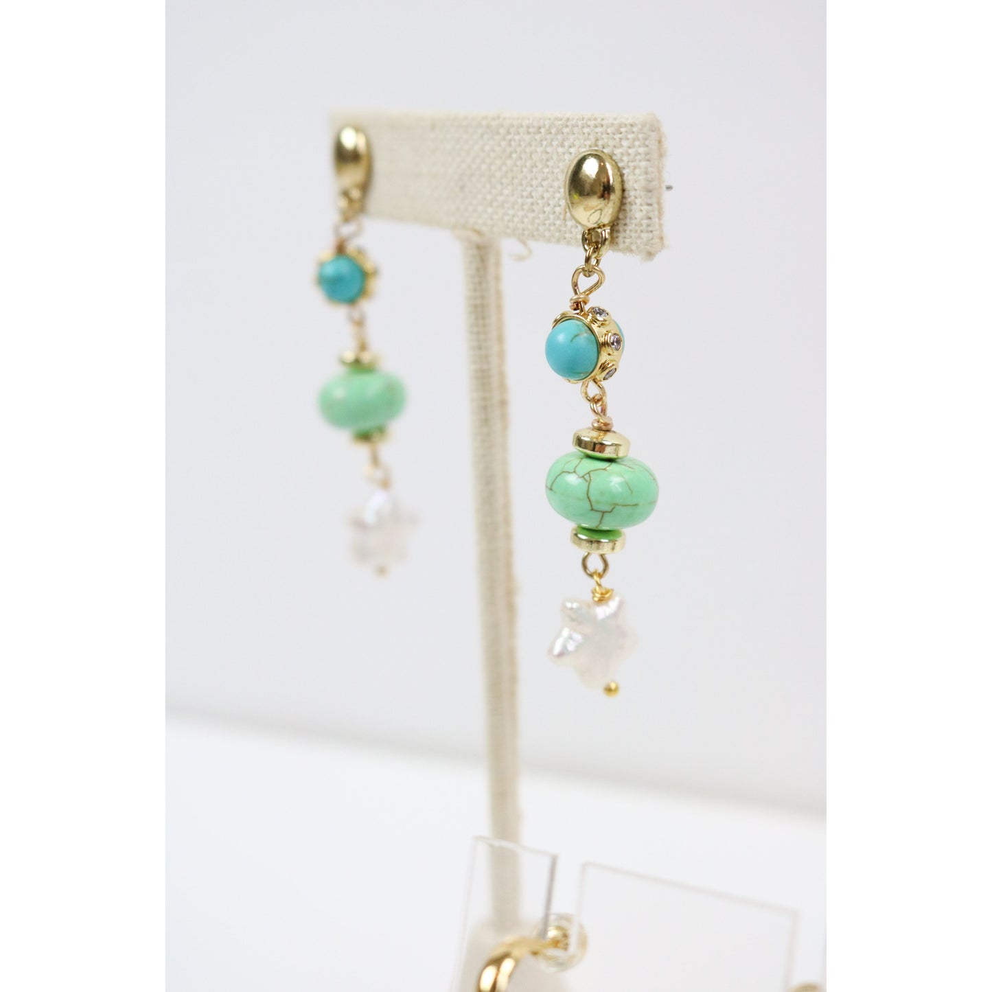 Turquoise + Chalcedony Star Drop Earrings