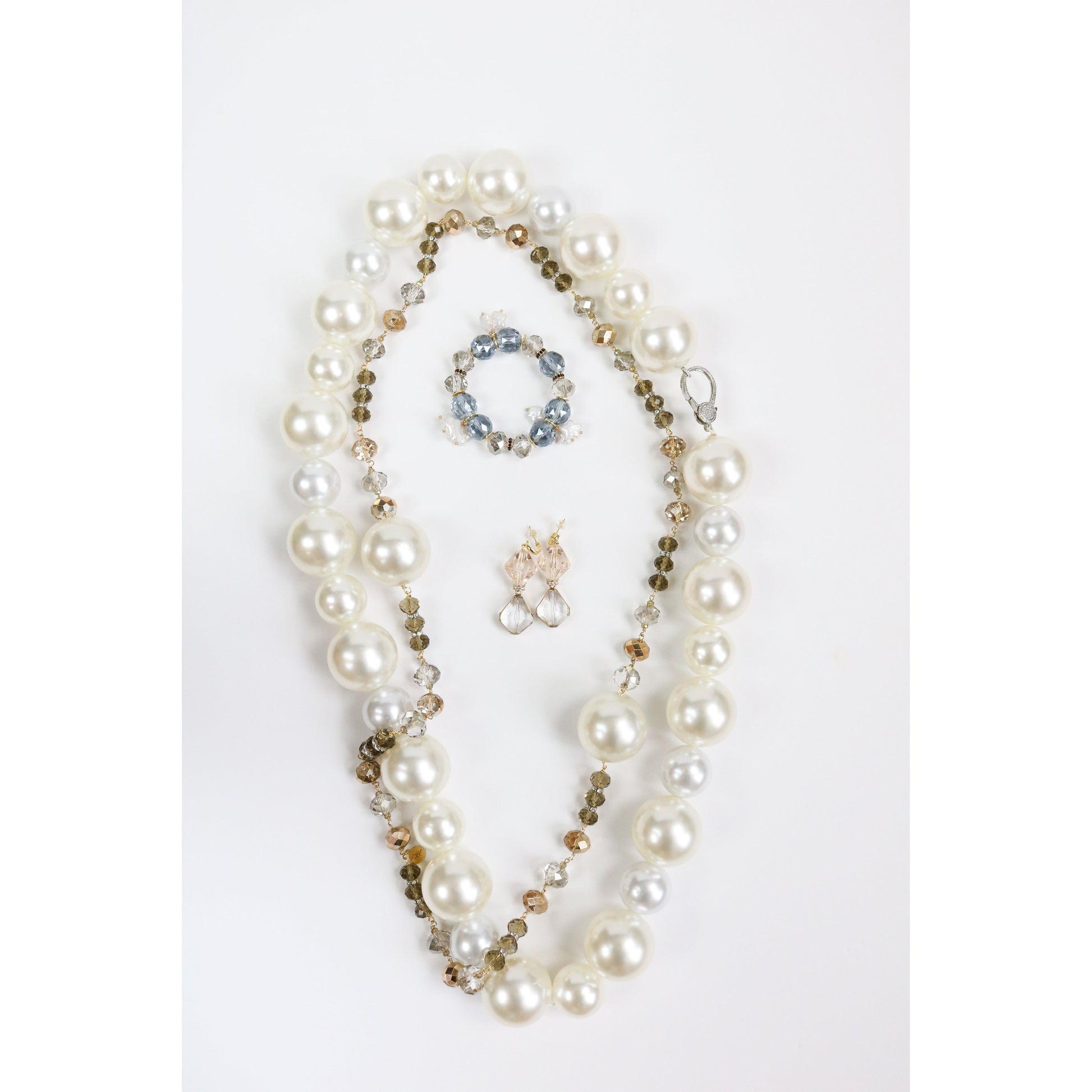 Crystal + Pearl Long strand Necklace