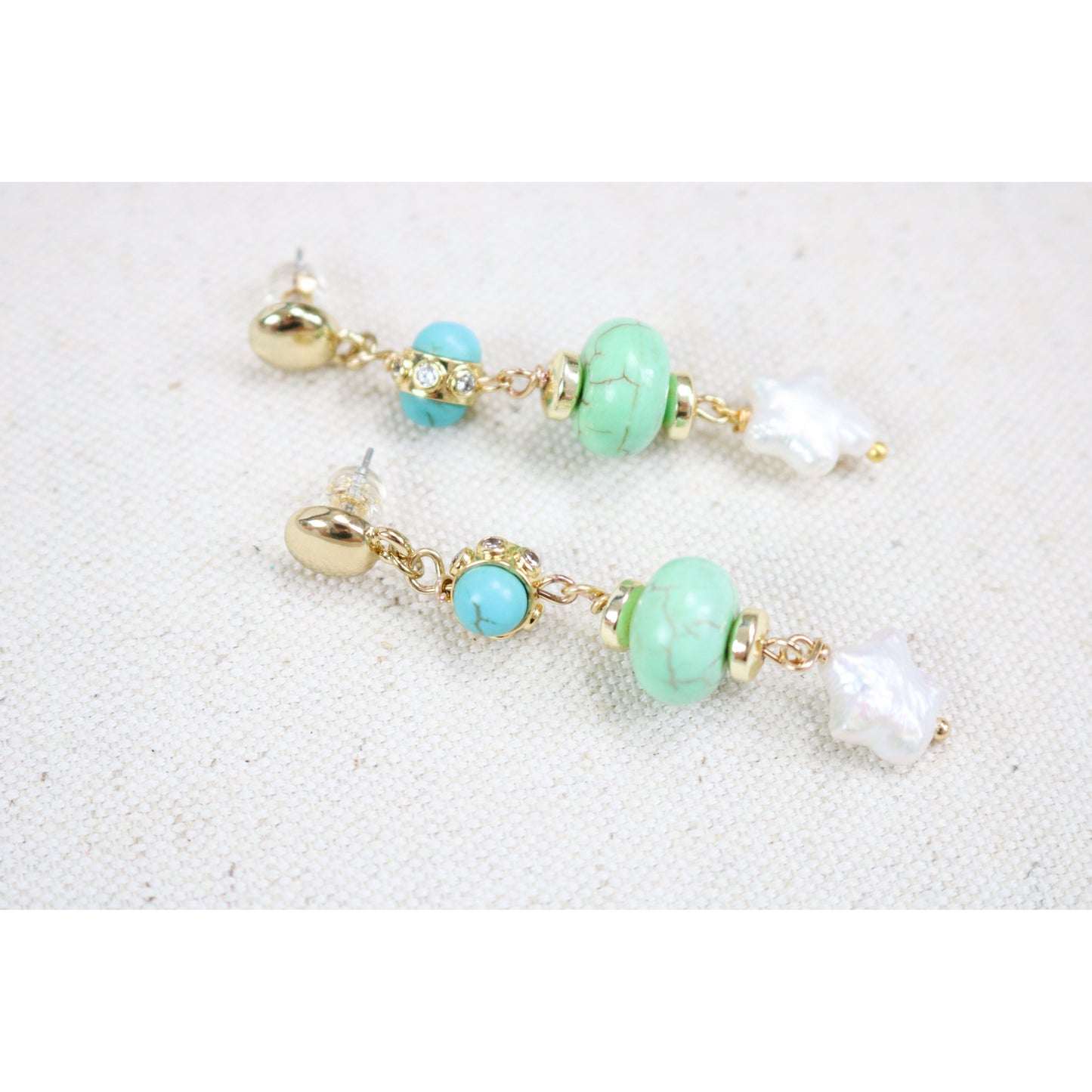 Turquoise + Chalcedony Star Drop Earrings