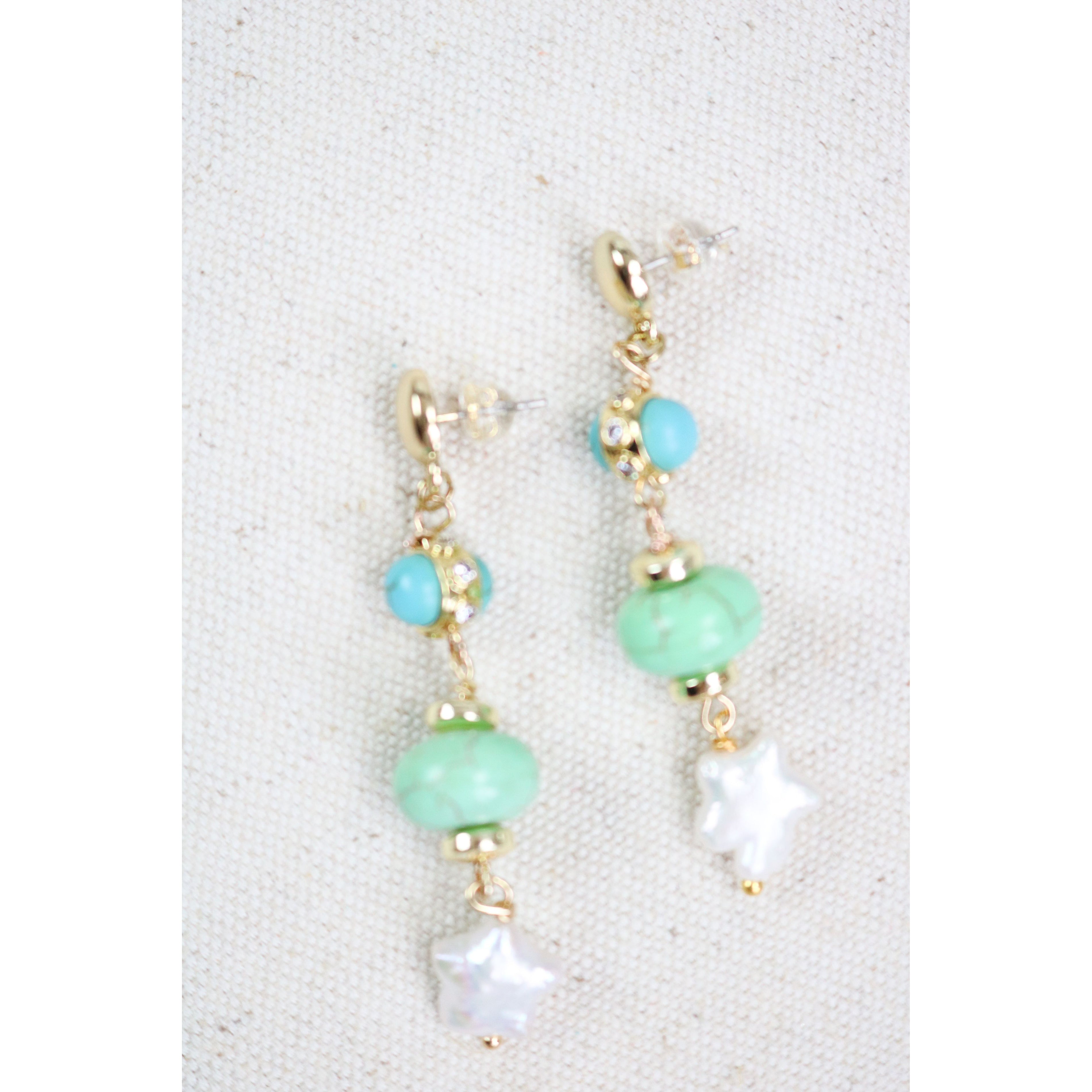 Turquoise + Chalcedony Star Drop Earrings