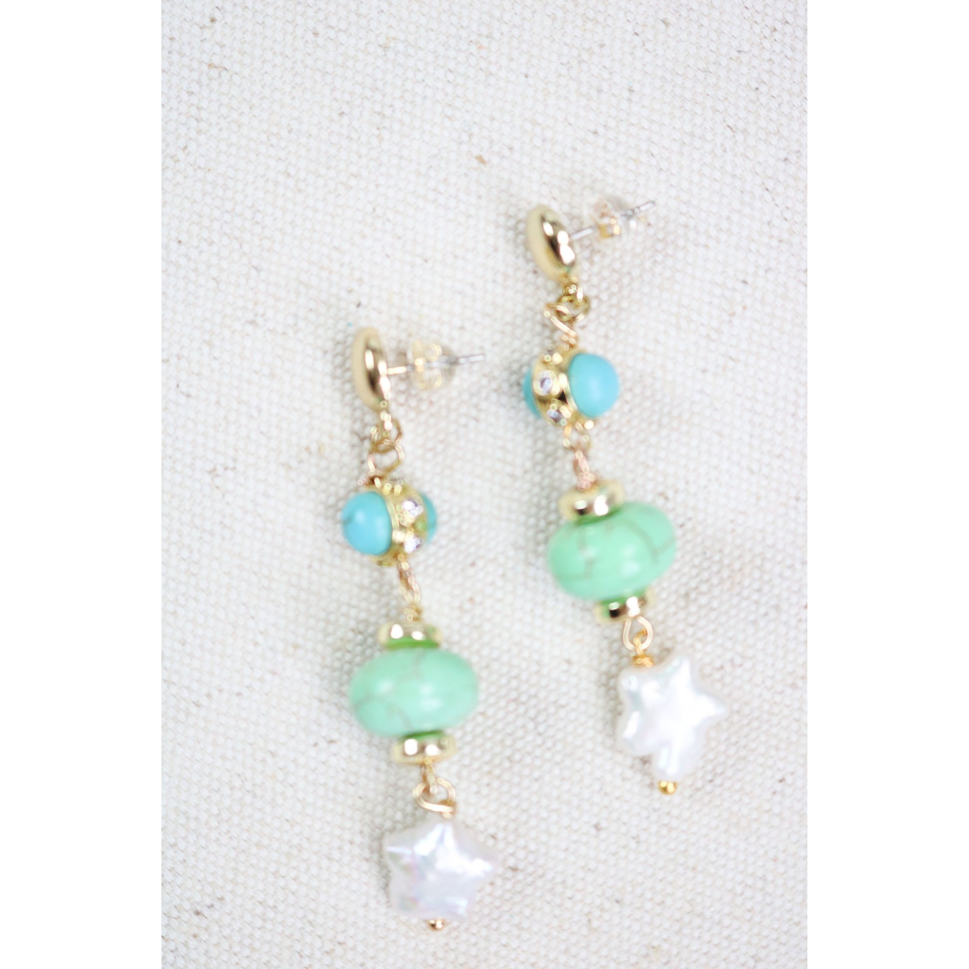Turquoise + Chalcedony Star Drop Earrings
