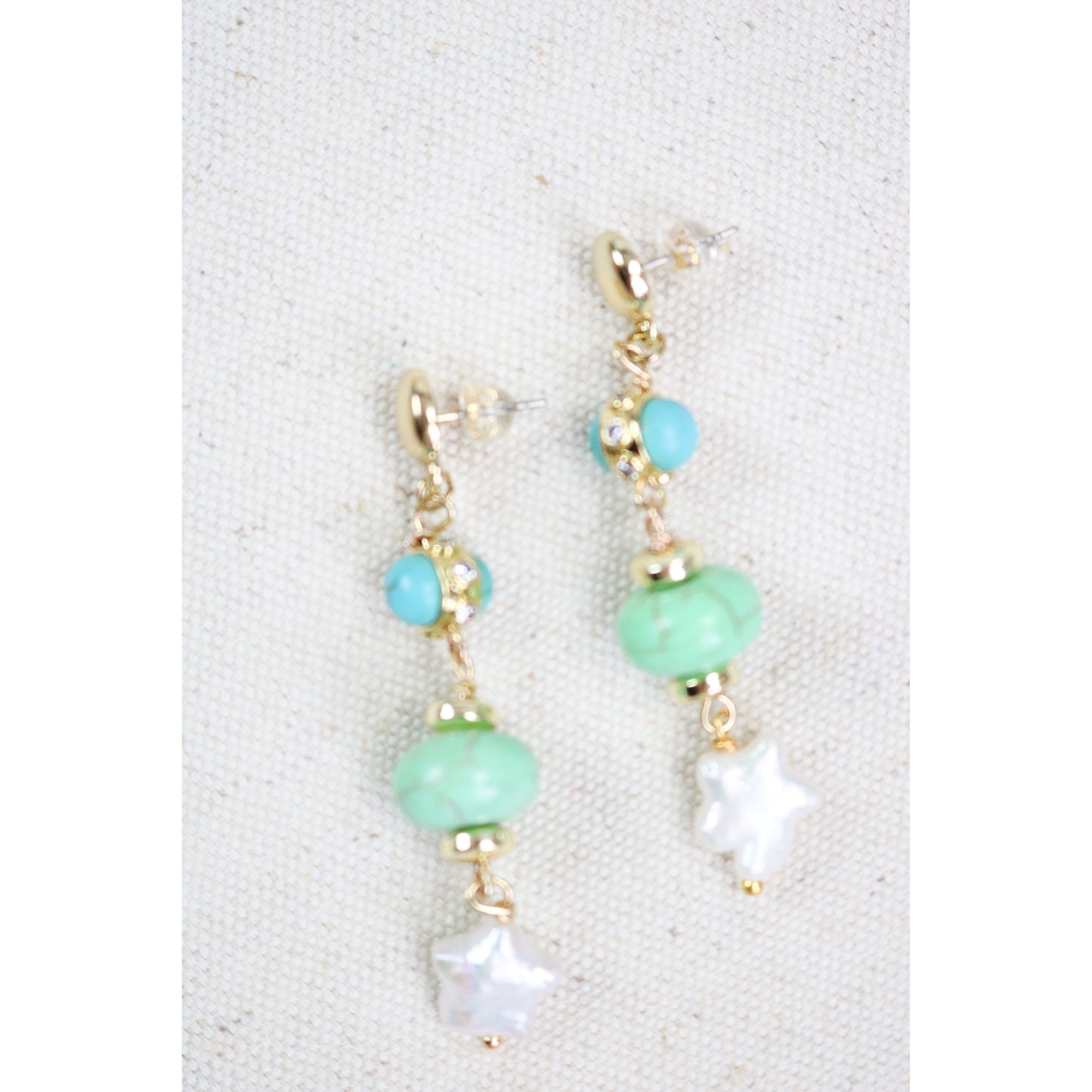 Turquoise + Chalcedony Star Drop Earrings
