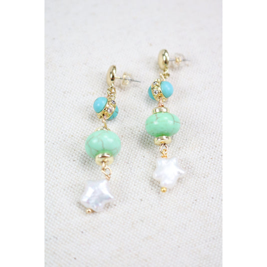 Turquoise + Chalcedony Star Drop Earrings