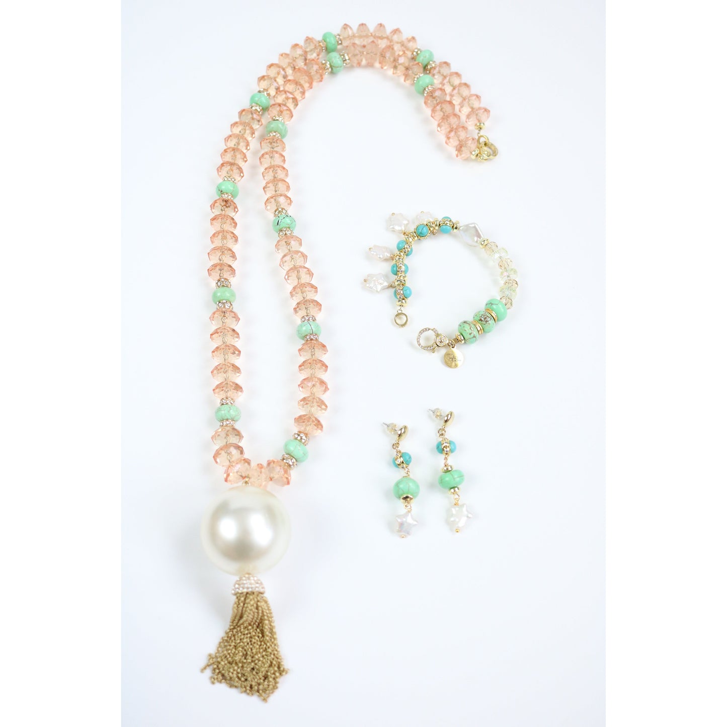 Peach Crystal Long Strand Necklace