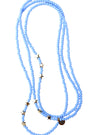 Blue beaded necklace with star-shaped beads on a white background