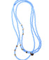 Blue beaded necklace with star-shaped beads on a white background