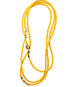 Yellow beaded necklace with star-shaped clasps on a white background