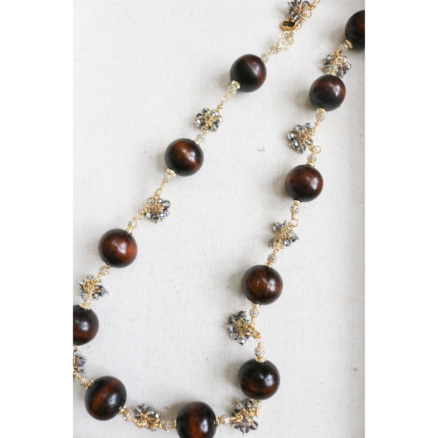 Wood + Crystal Long Beaded Necklace