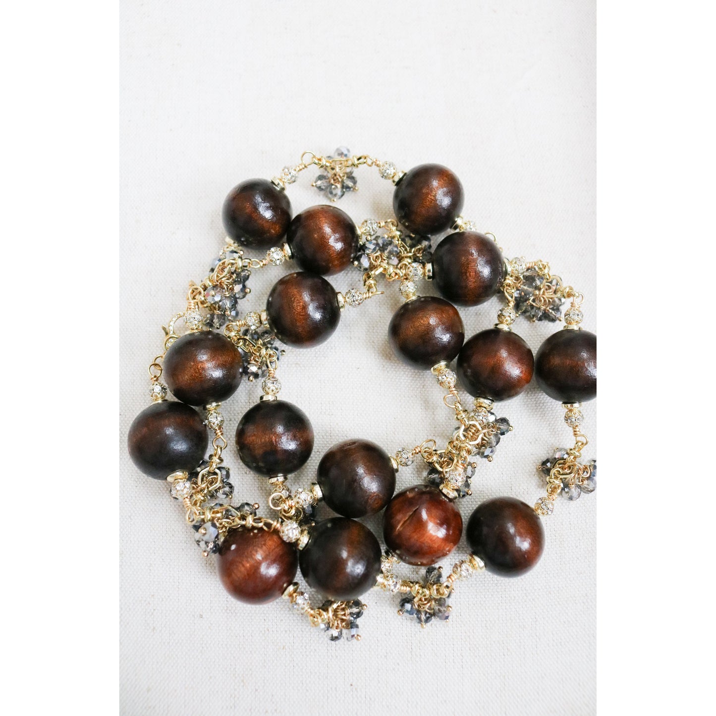 Wood + Crystal Long Beaded Necklace