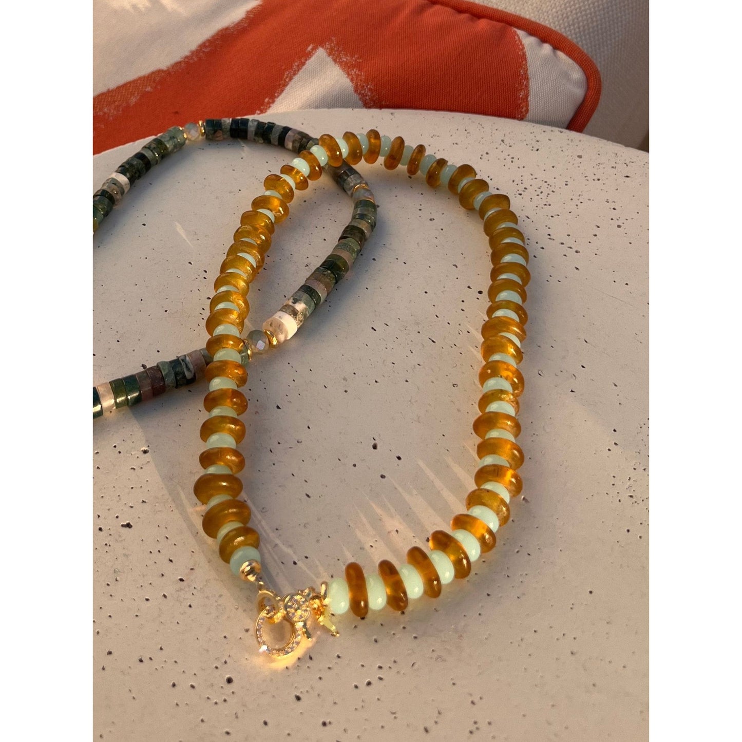 Yellow African Glass + Aqua Glass Necklace