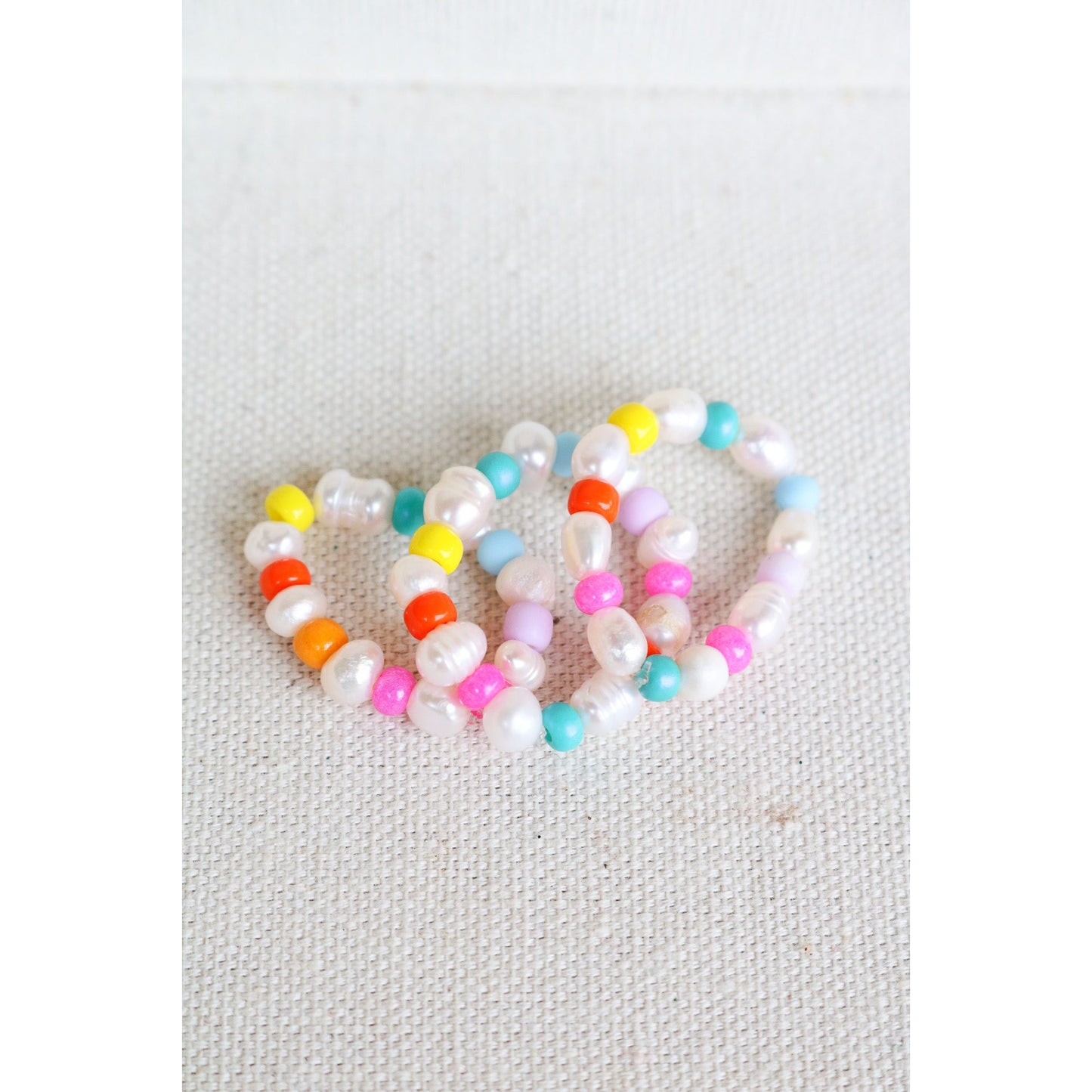 Pearl + Rainbow Stripe Seed Bead Friendship Ring