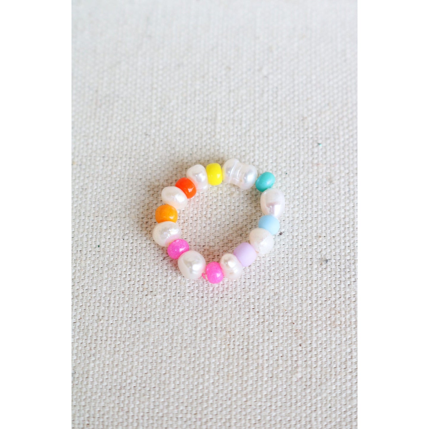 Pearl + Rainbow Stripe Seed Bead Friendship Ring