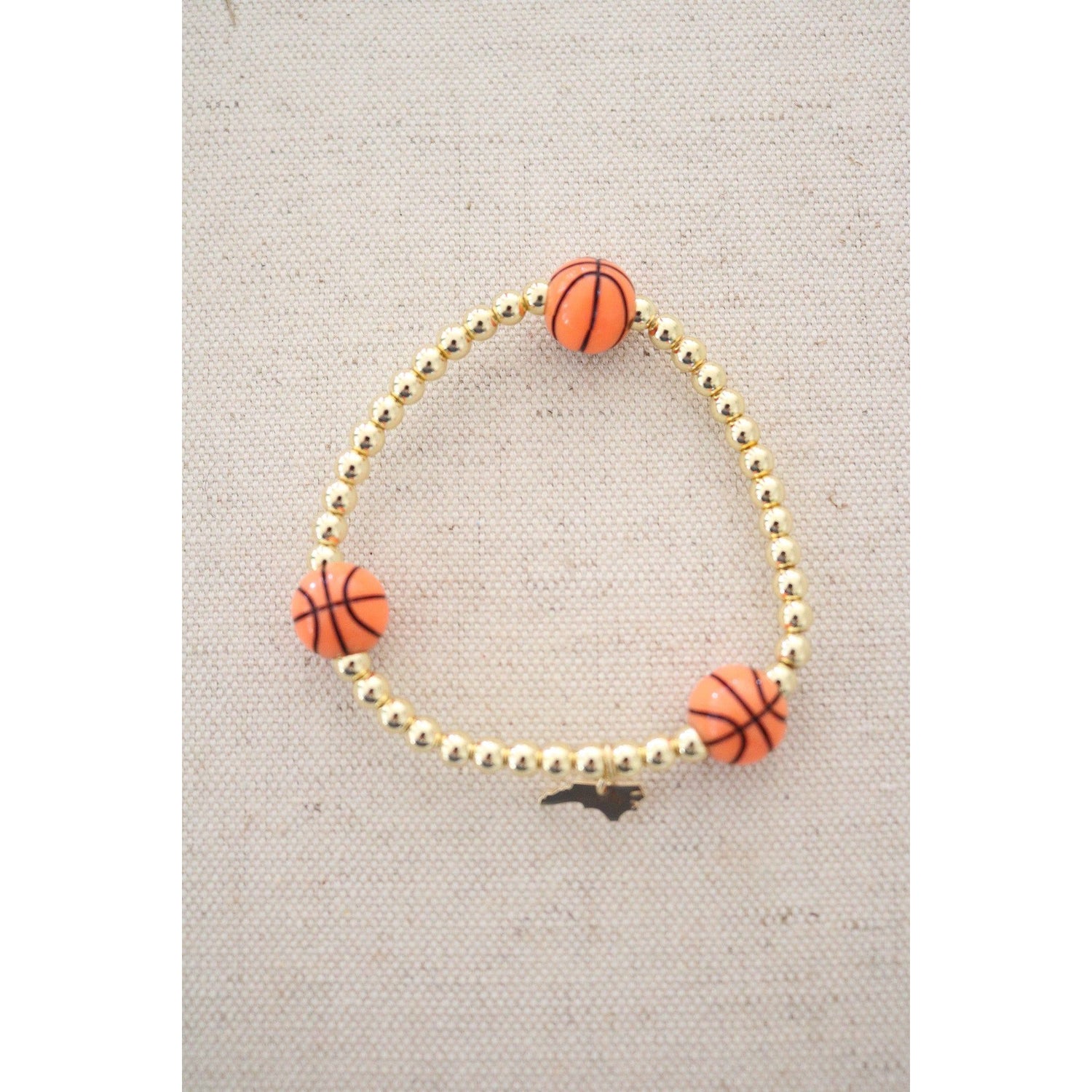 basketball theme stretch bracelet with gold hematite beads