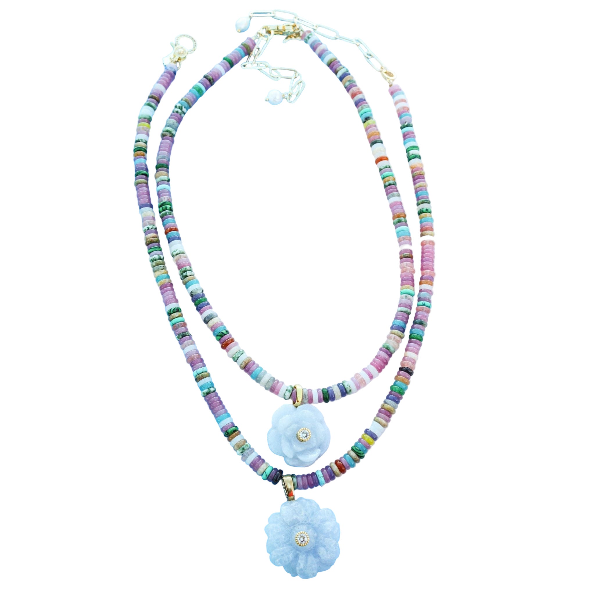 Carved Stone Flower Gem Necklace