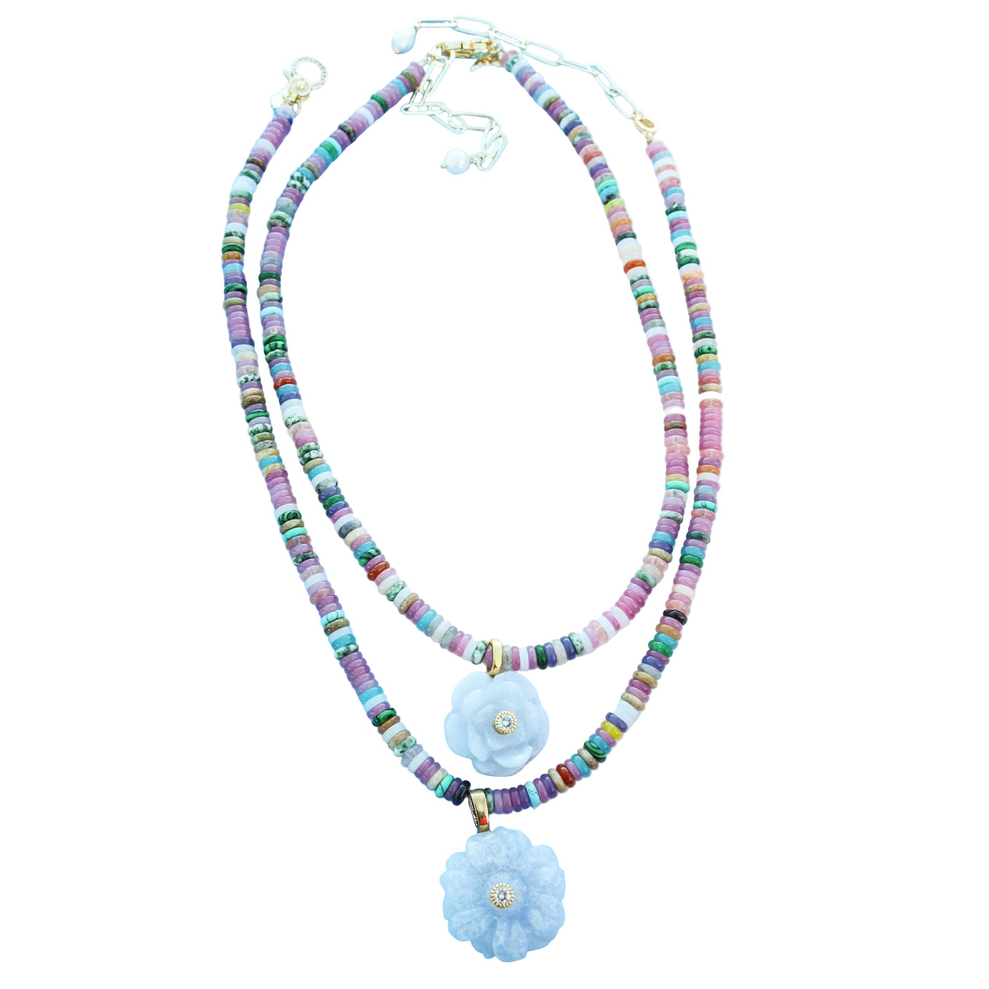 Carved Stone Flower Gem Necklace