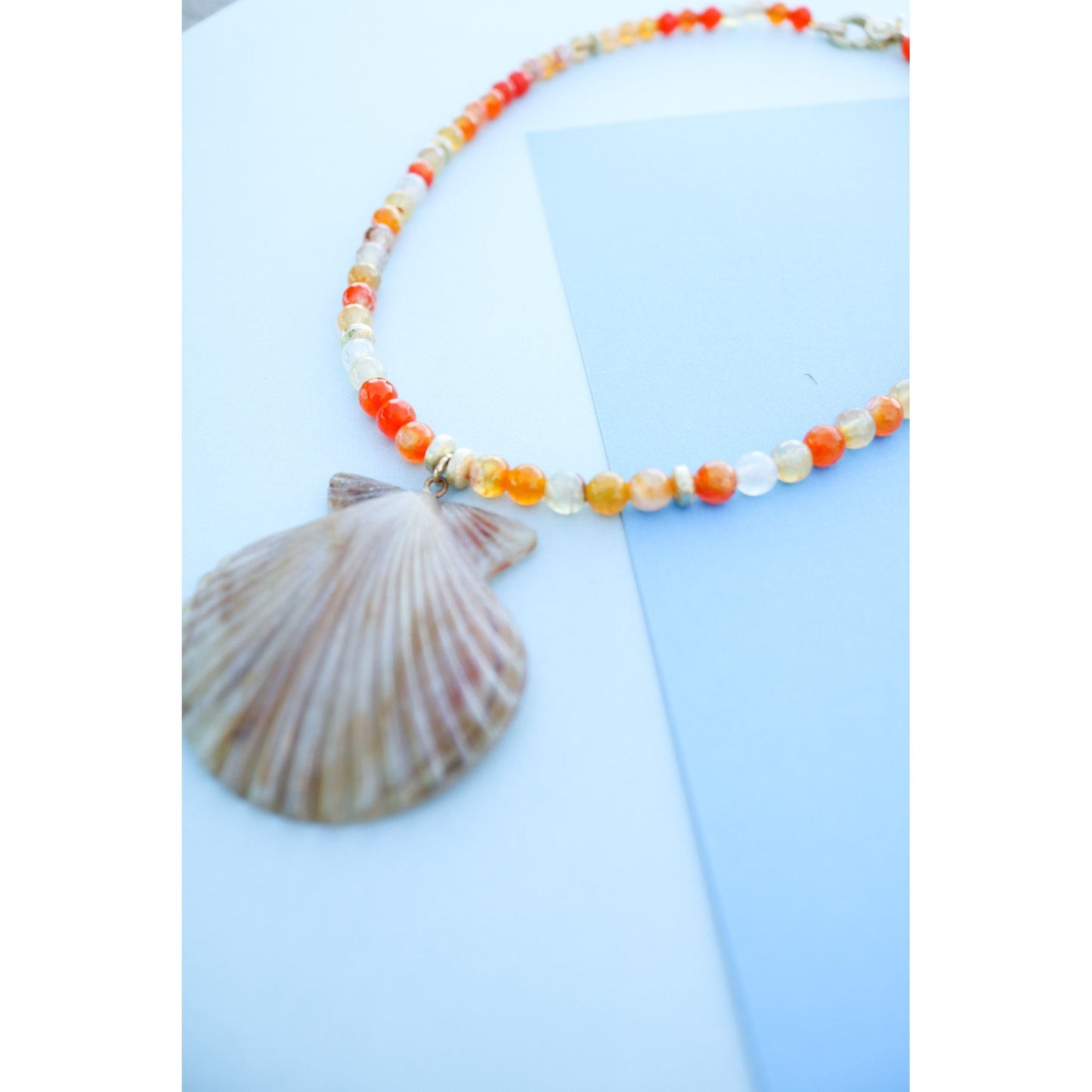 Orange Agate Shell Pendant Necklace