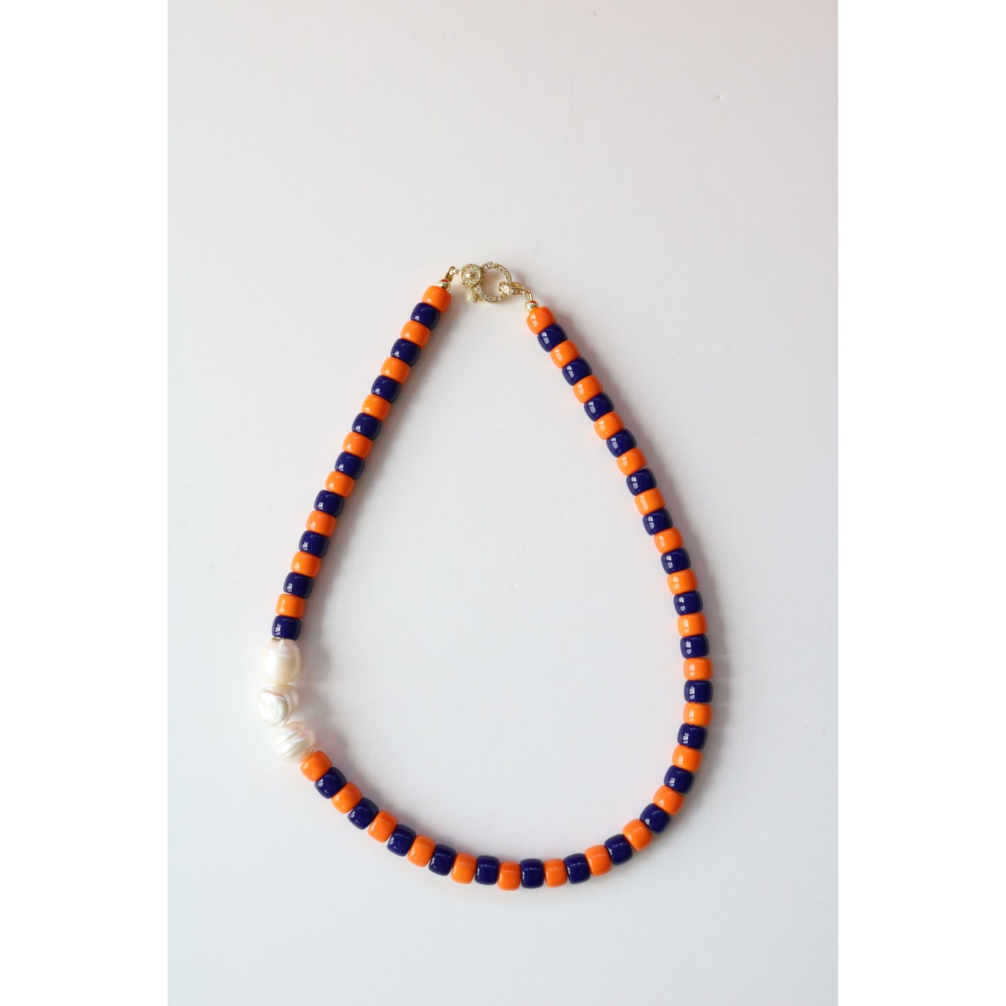 Orange & Navy Jersey Stripe Necklace