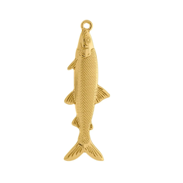 a large 65mm gold sardine fish pendant