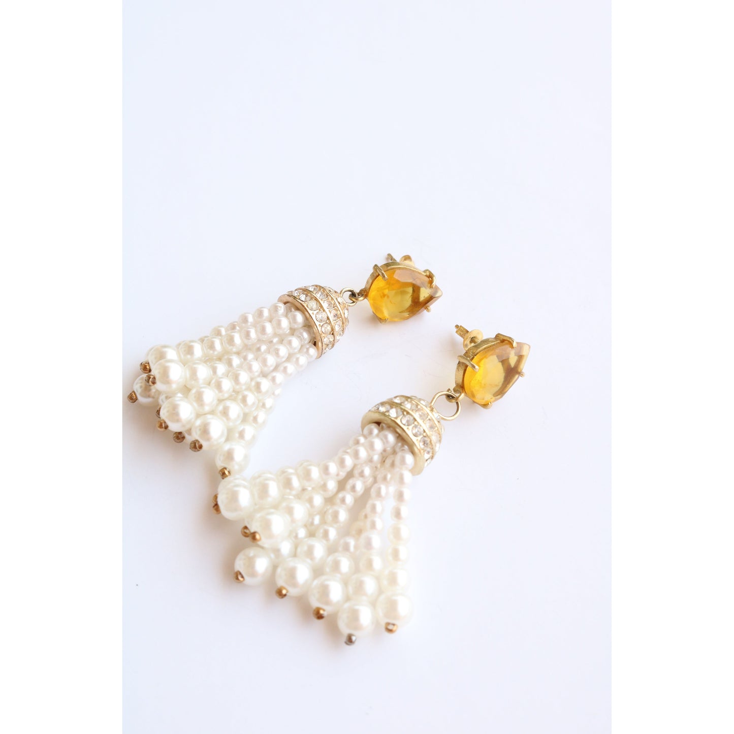 Citrine Pearl Tassel Earrings