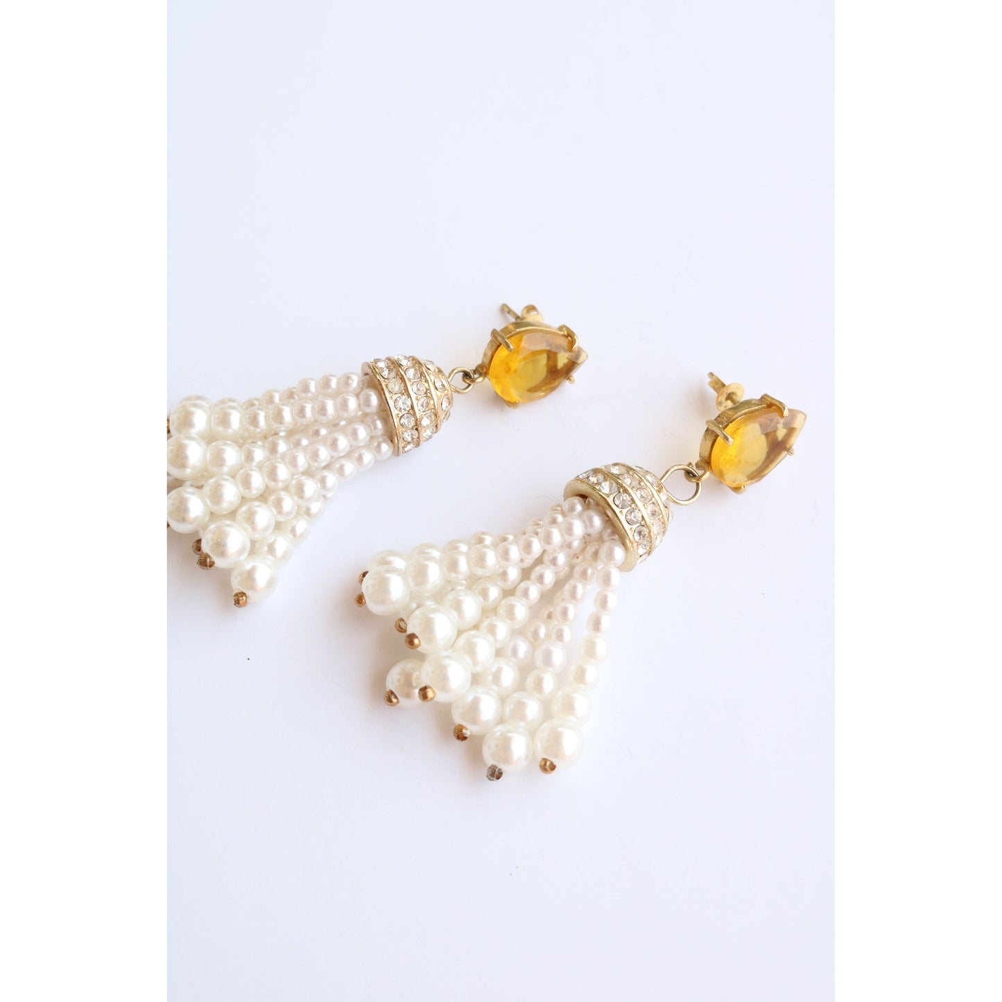 Citrine Pearl Tassel Earrings