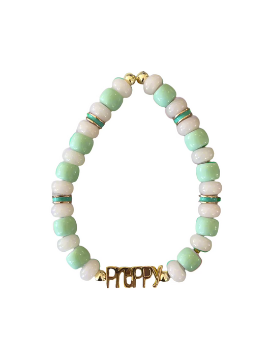 Preppy pink and green beaded stretch bracelet