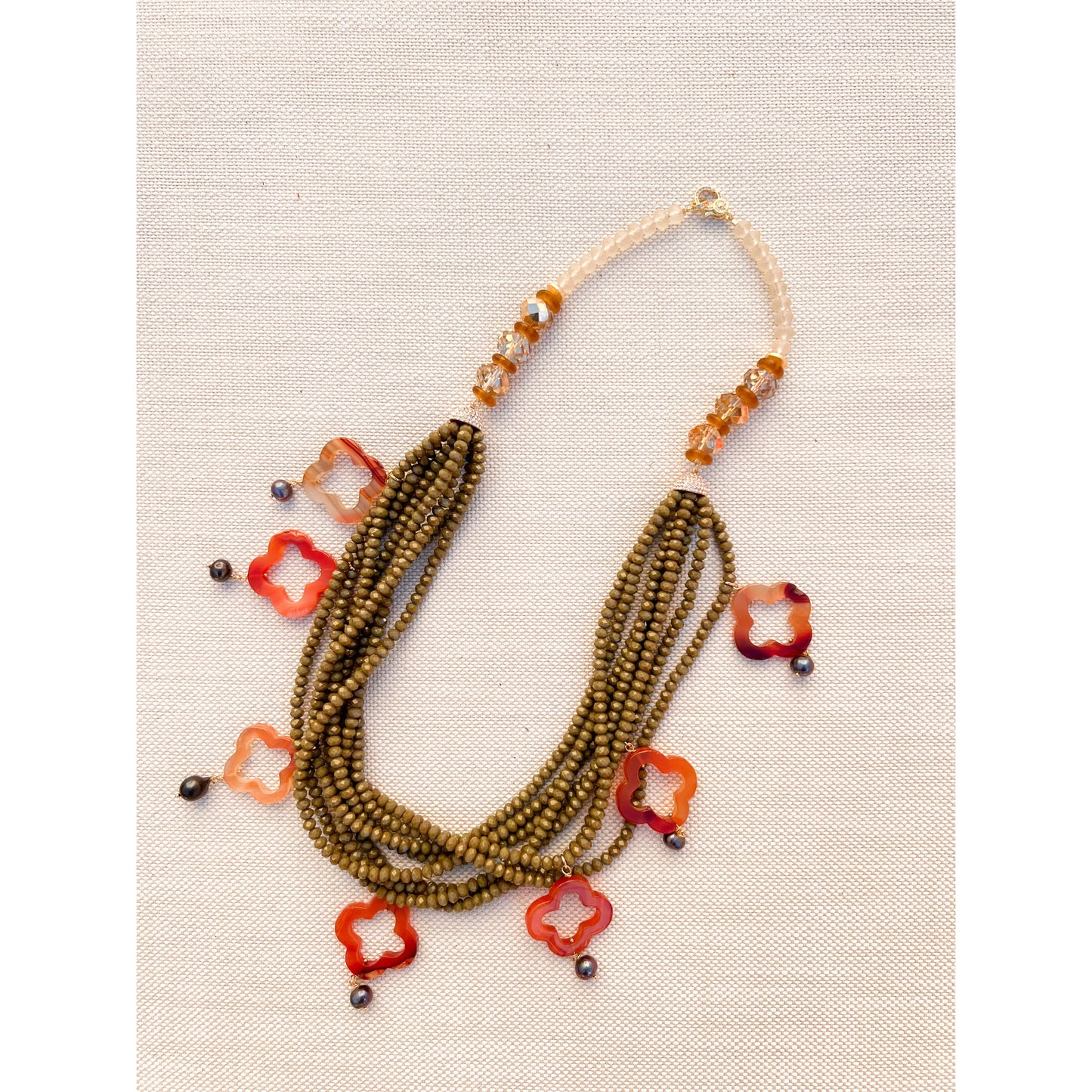 Red Carnelian + Crystal Beaded Statement Necklace