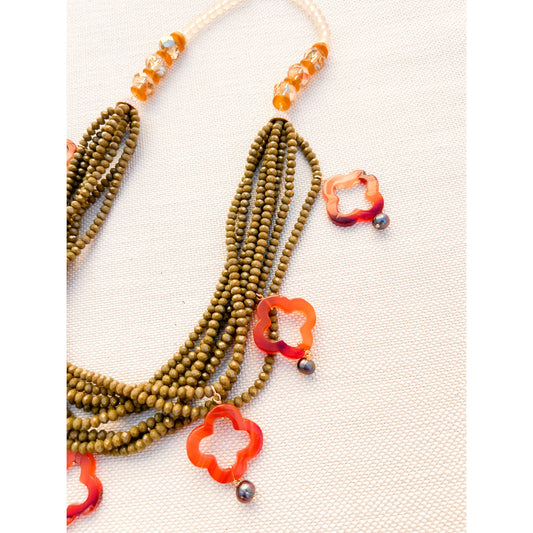 Red Carnelian + Crystal Beaded Statement Necklace