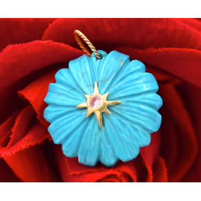 Carved Turquoise Flower Pendant