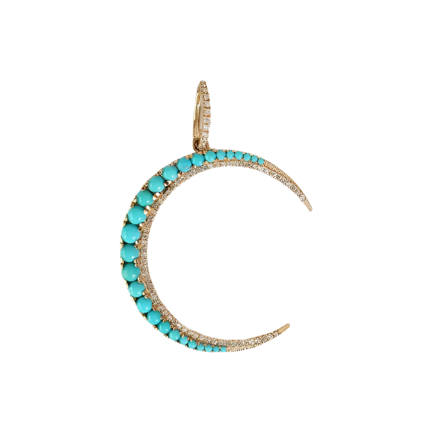 Turquoise + Diamond Crescent Moon Pendant