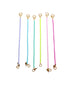 Set of five colorful chain bracelets with gold pave lever clasps on a white background