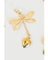 Gold dragonfly pendant with a heart charm on a white background