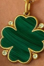 malachite green four-leaf clover pendant charm with gold and CZ accents 