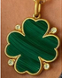 malachite green four-leaf clover pendant charm with gold and CZ accents 