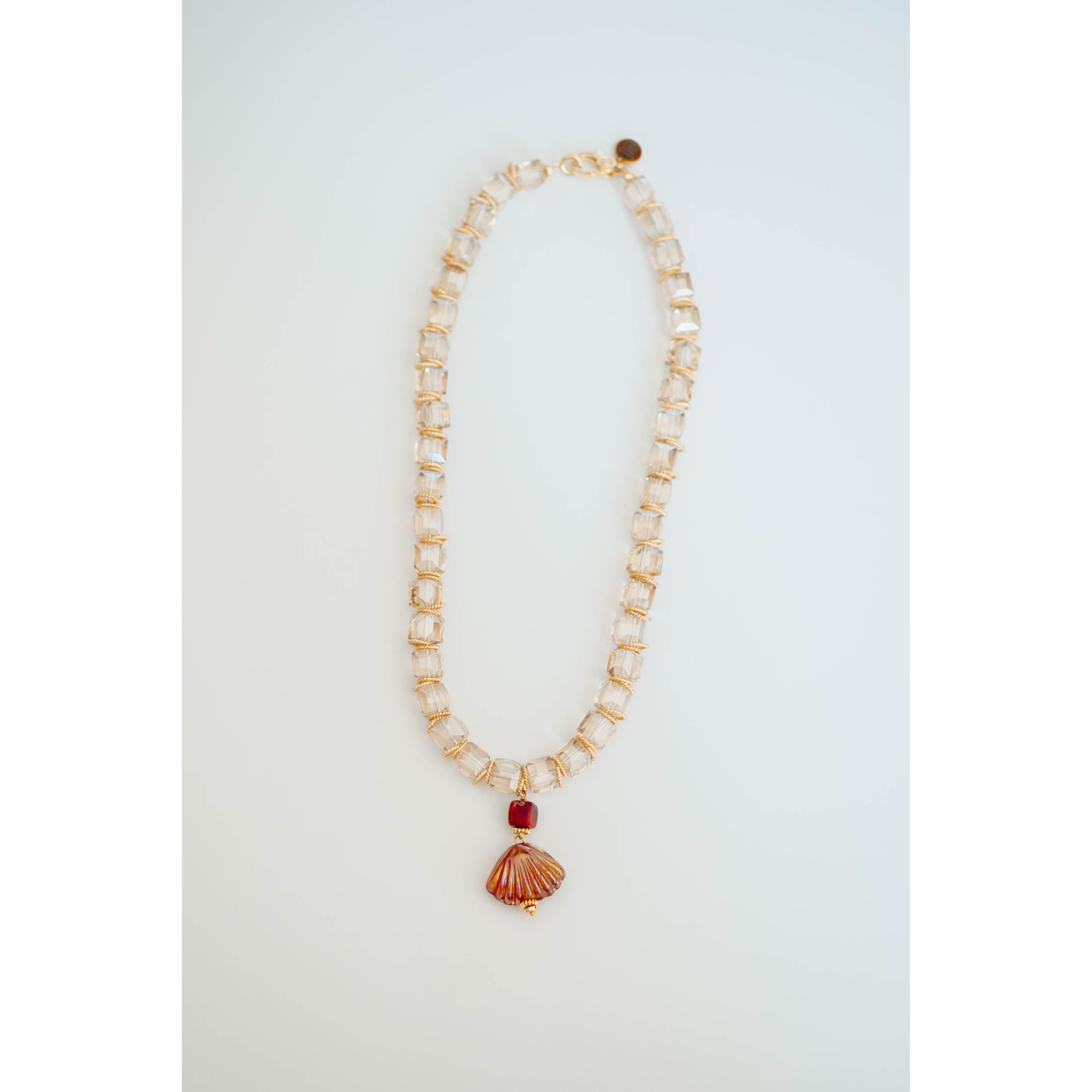 Polish Crystal Shell Pendant Necklace