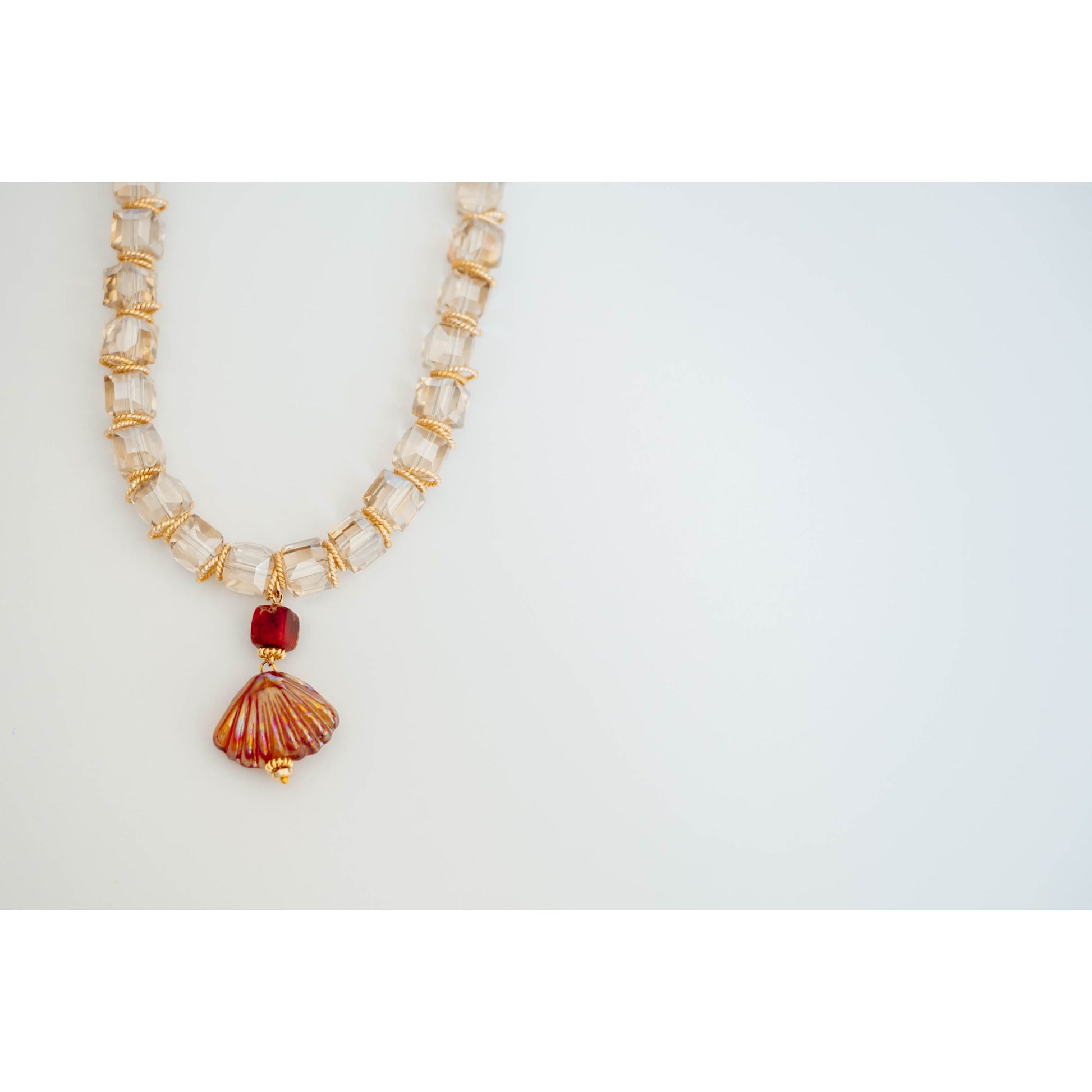 Polish Crystal Shell Pendant Necklace