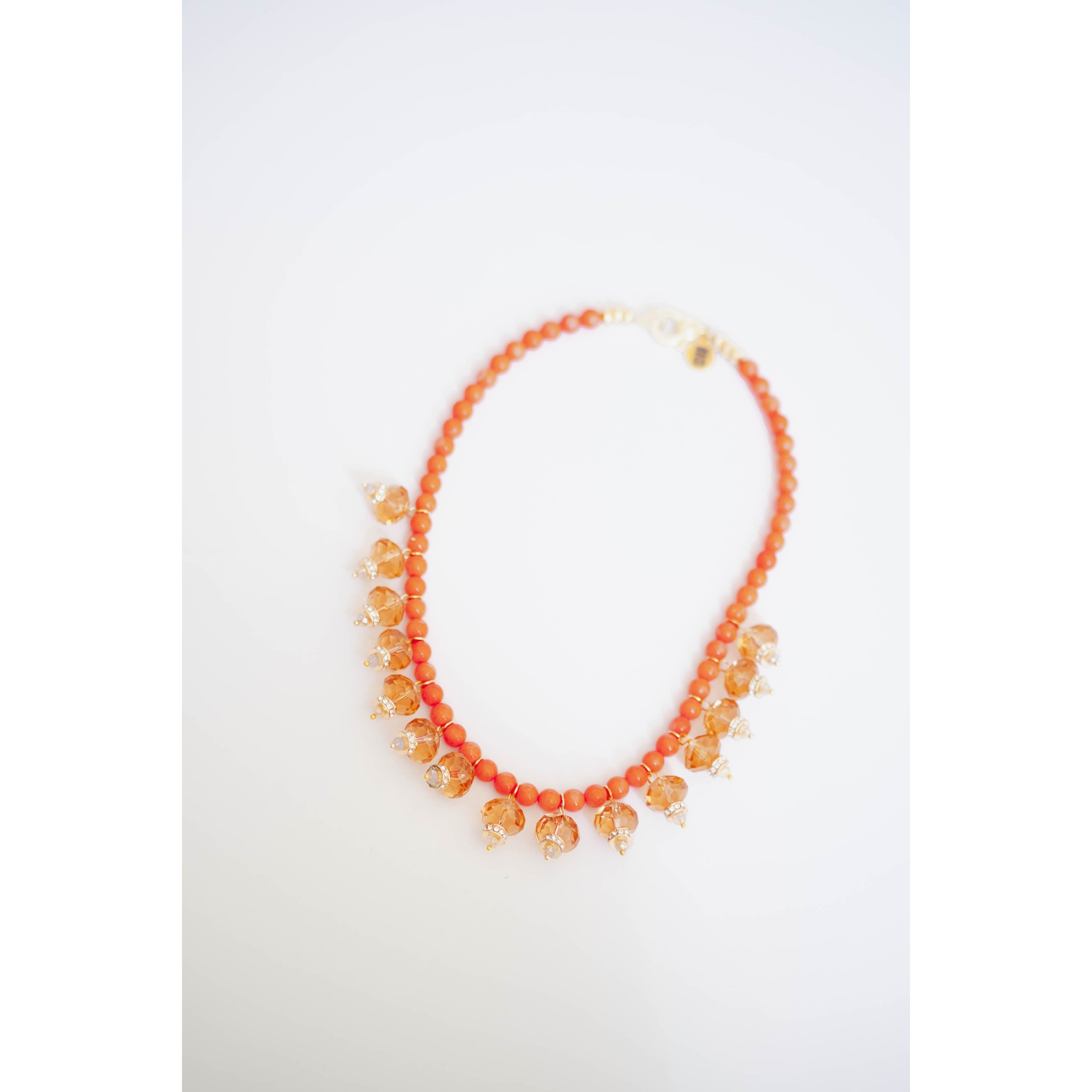 Coral Agate + Crystal Necklace