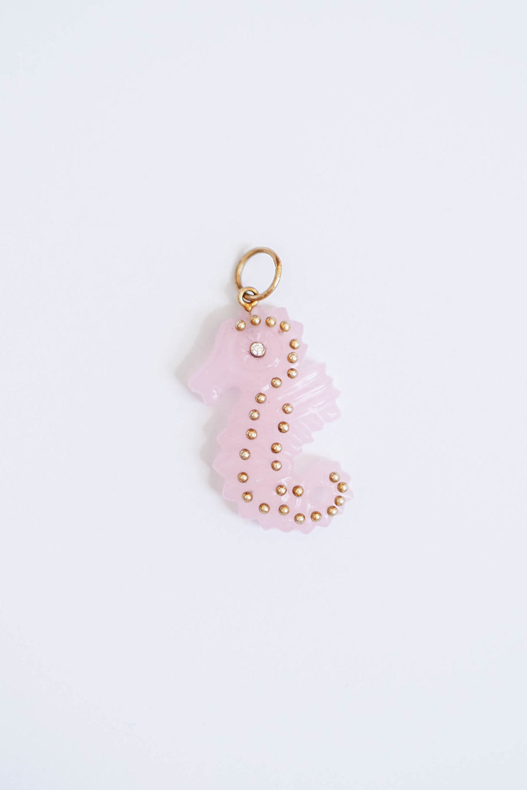 Pink Quartz + 14K Gold Carved Seahorse Pendant