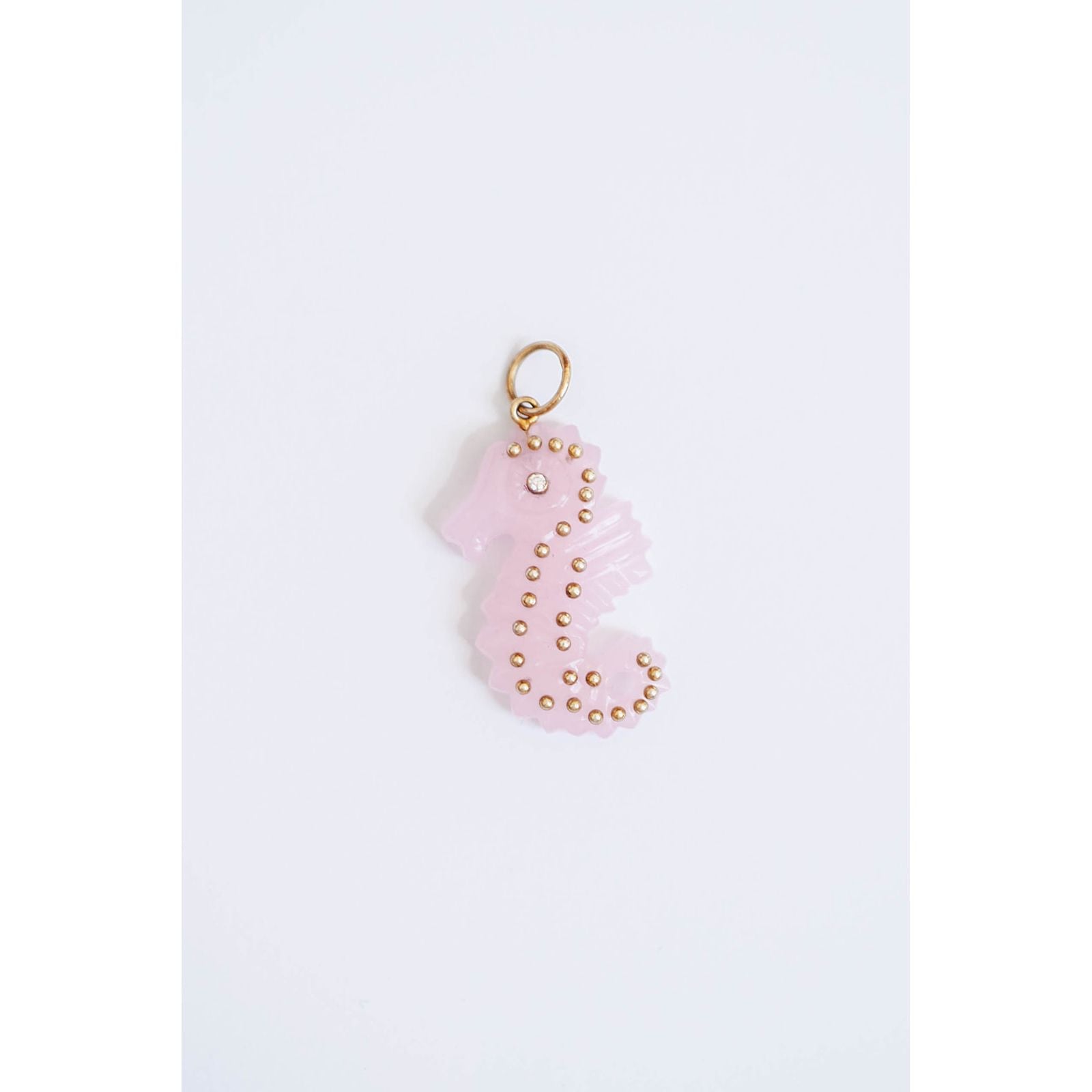 Pink Quartz + 14K Gold Carved Seahorse Pendant