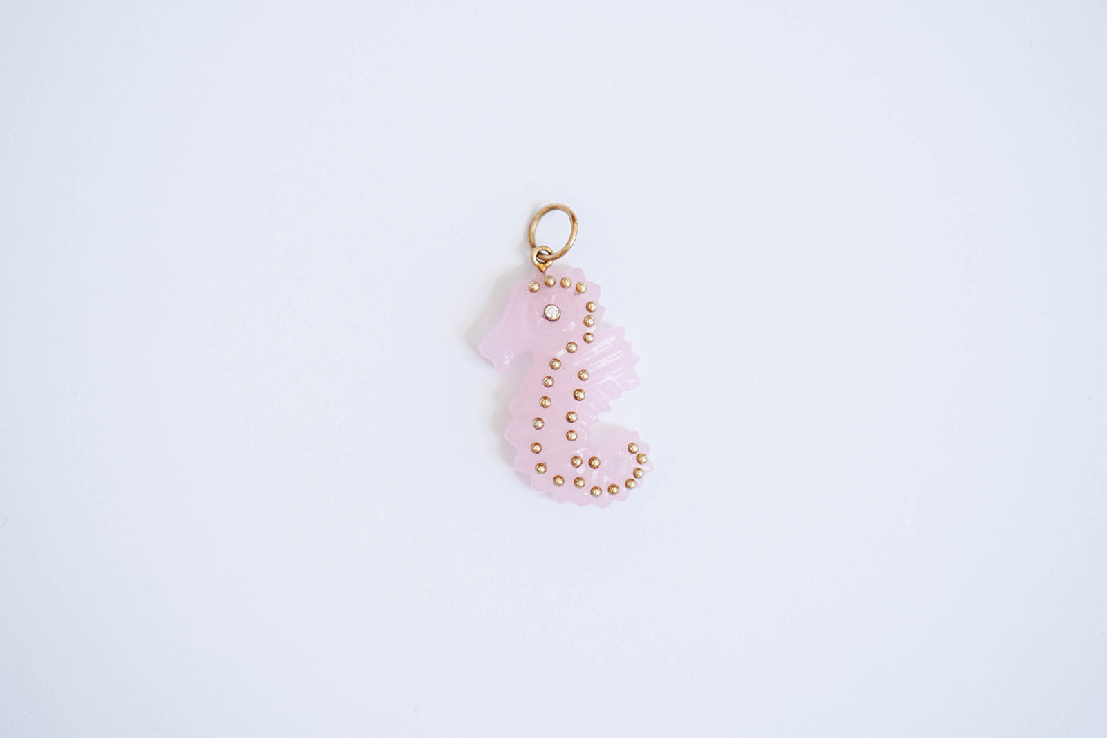 Pink Quartz + 14K Gold Carved Seahorse Pendant