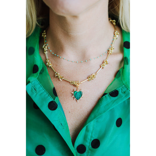 Taylor Reese x The Heartest Yard Gold Malachite Heart Pendant Necklace