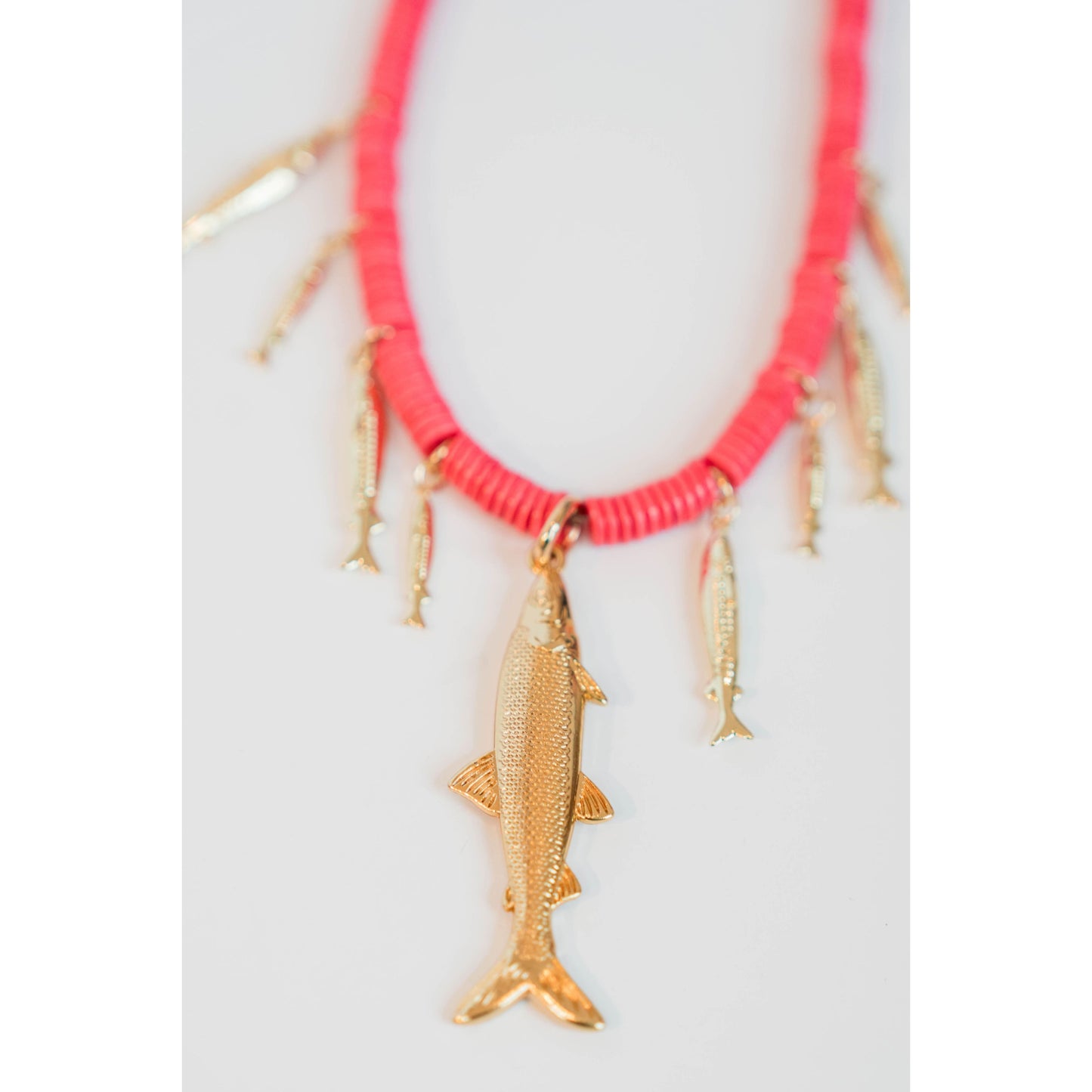 Hot Pink Jasper Fish Charm Necklace