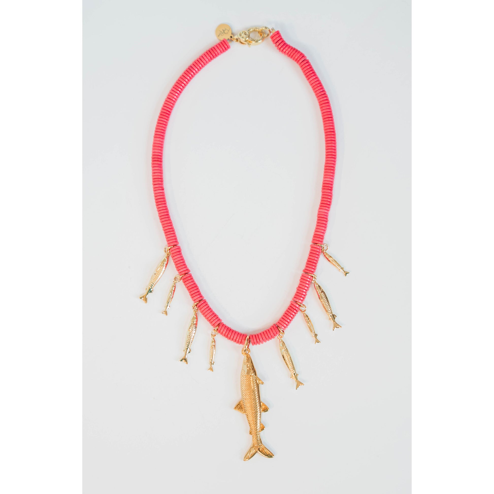 Hot Pink Jasper Fish Charm Necklace