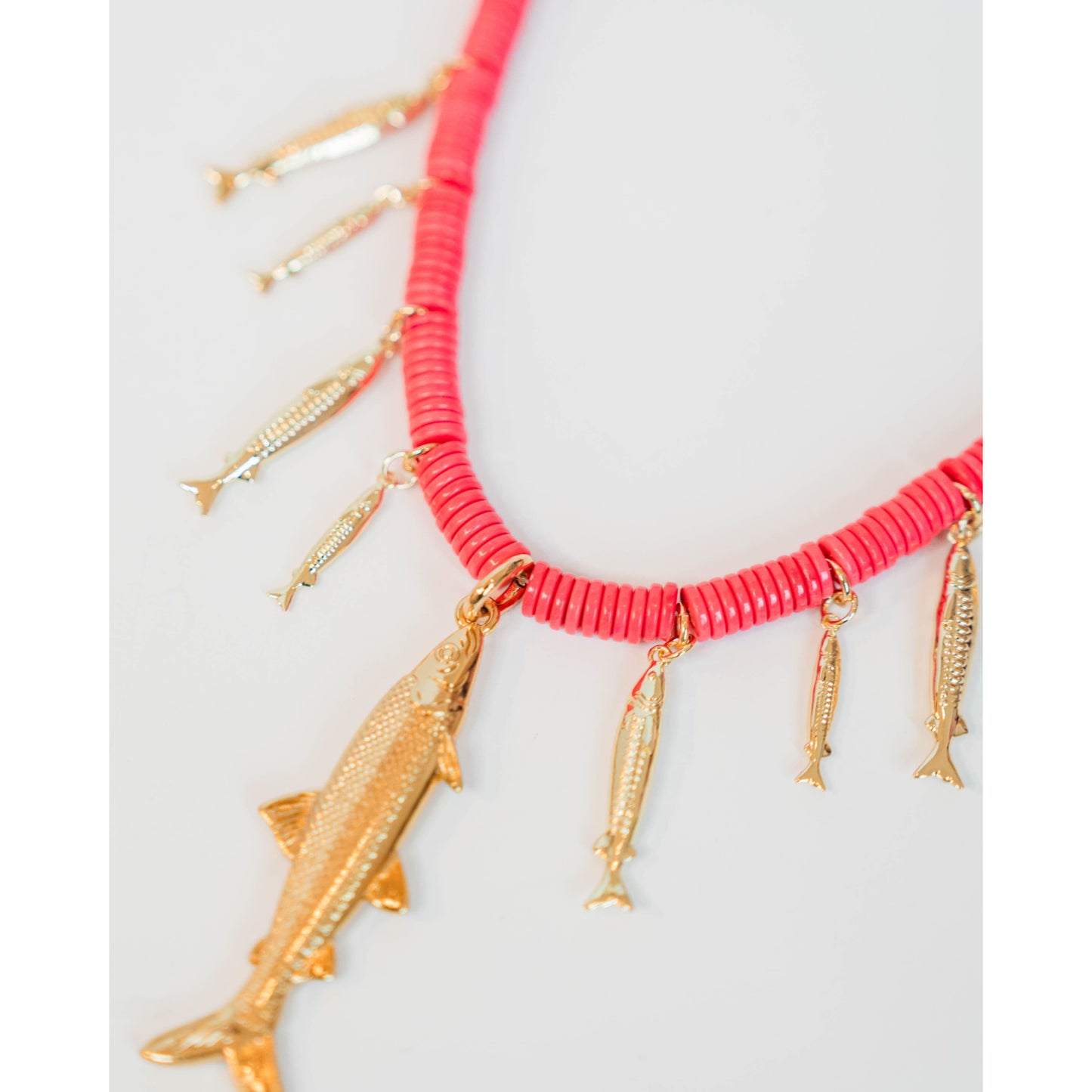 Hot Pink Jasper Fish Charm Necklace