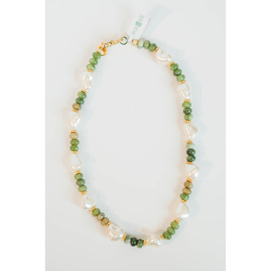 Green Jade + Baroque Pearl Necklace