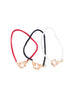 Three enamel chain bracelets in red, black, and white with gold pave lever clasp on a white background