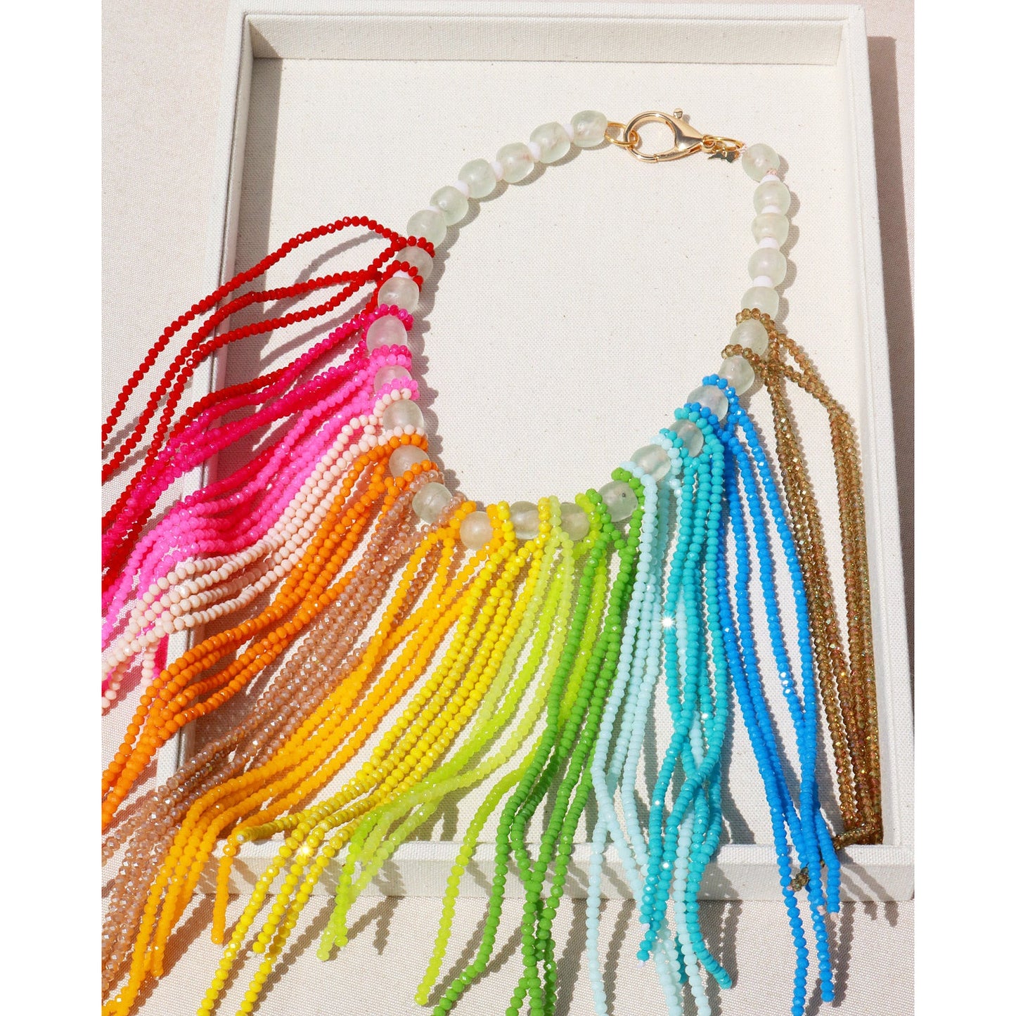 Rainbow Crystal Fringe Necklace