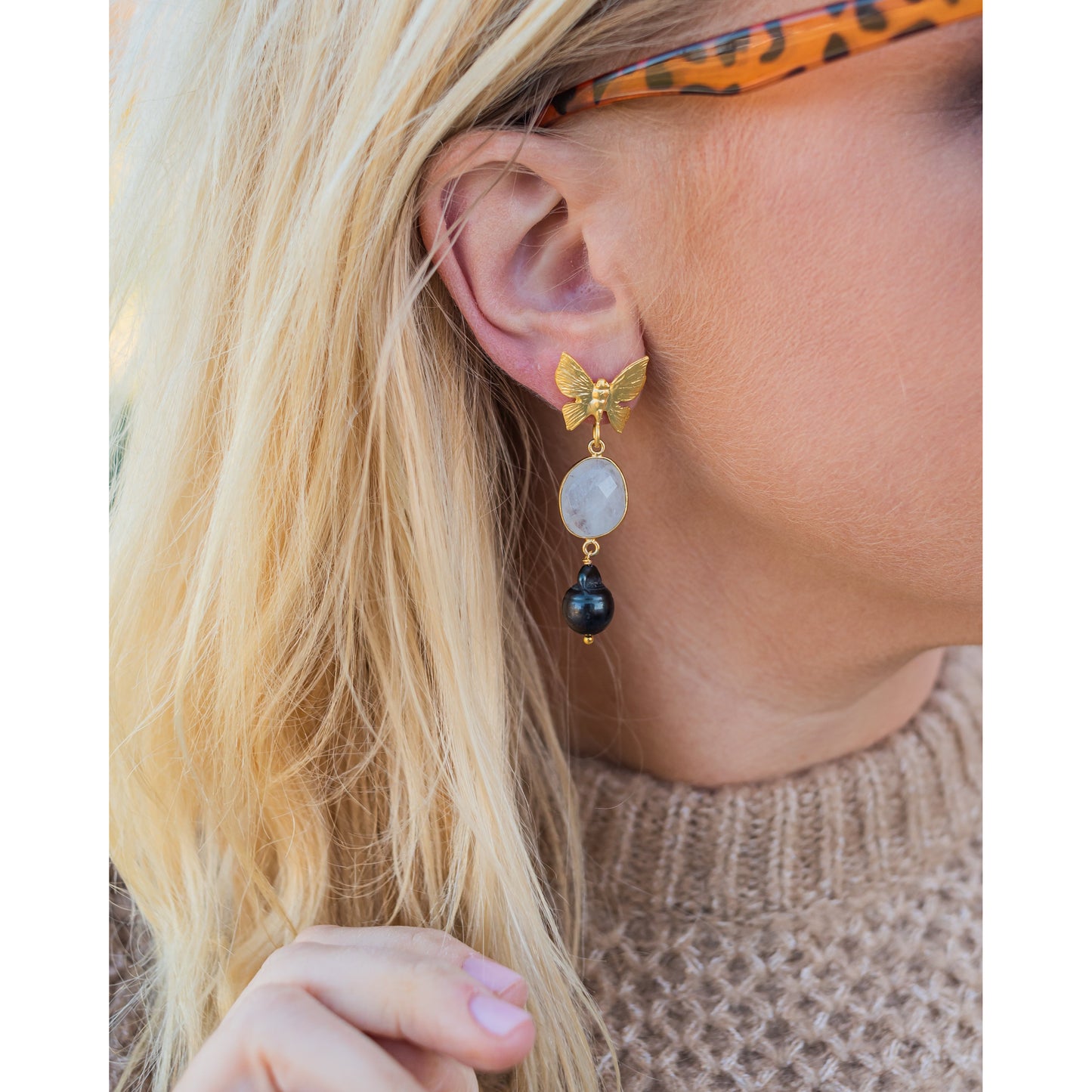 Moonstone Butterfly Earrings