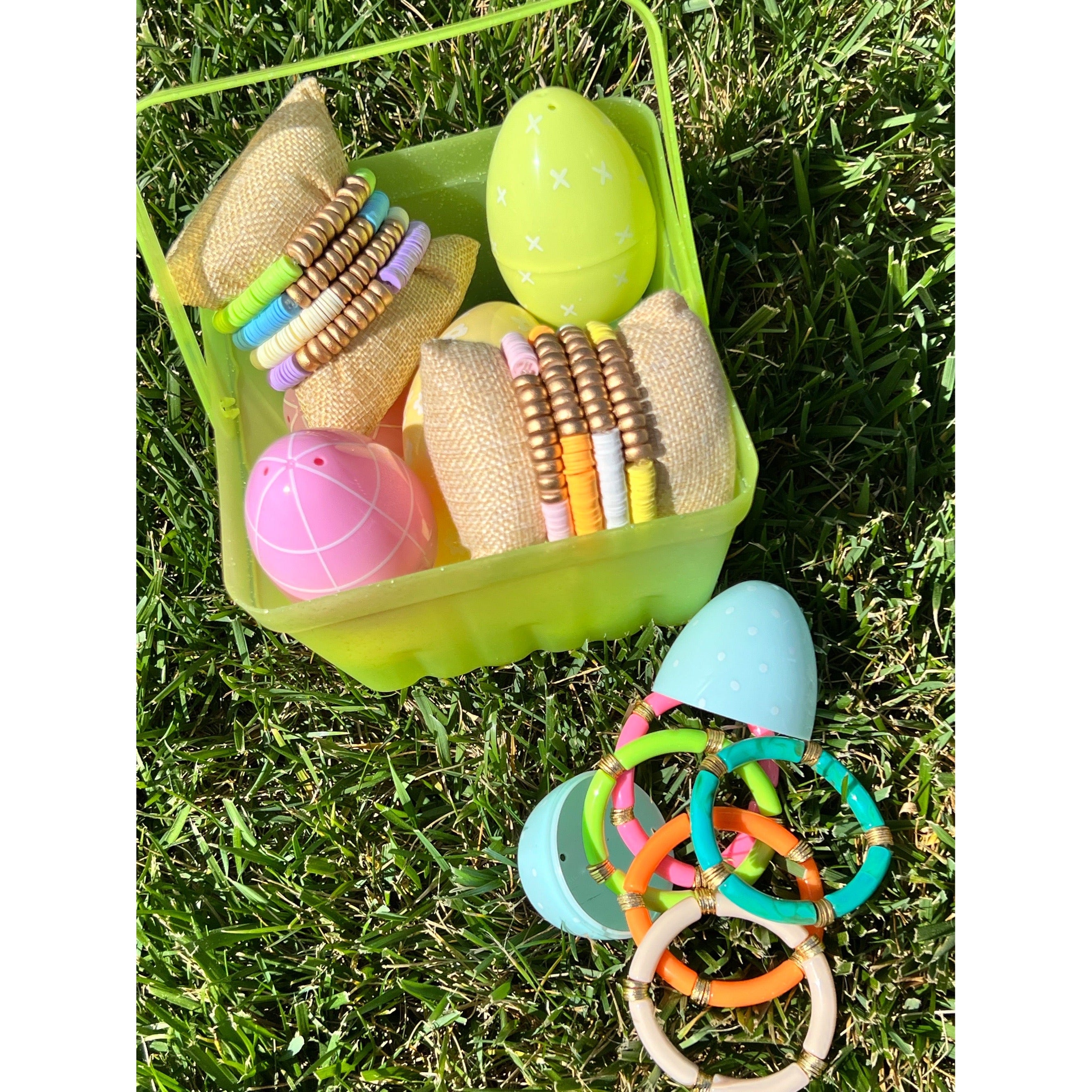 Spring Gold Wood Bracelet Stack - Set of 4
