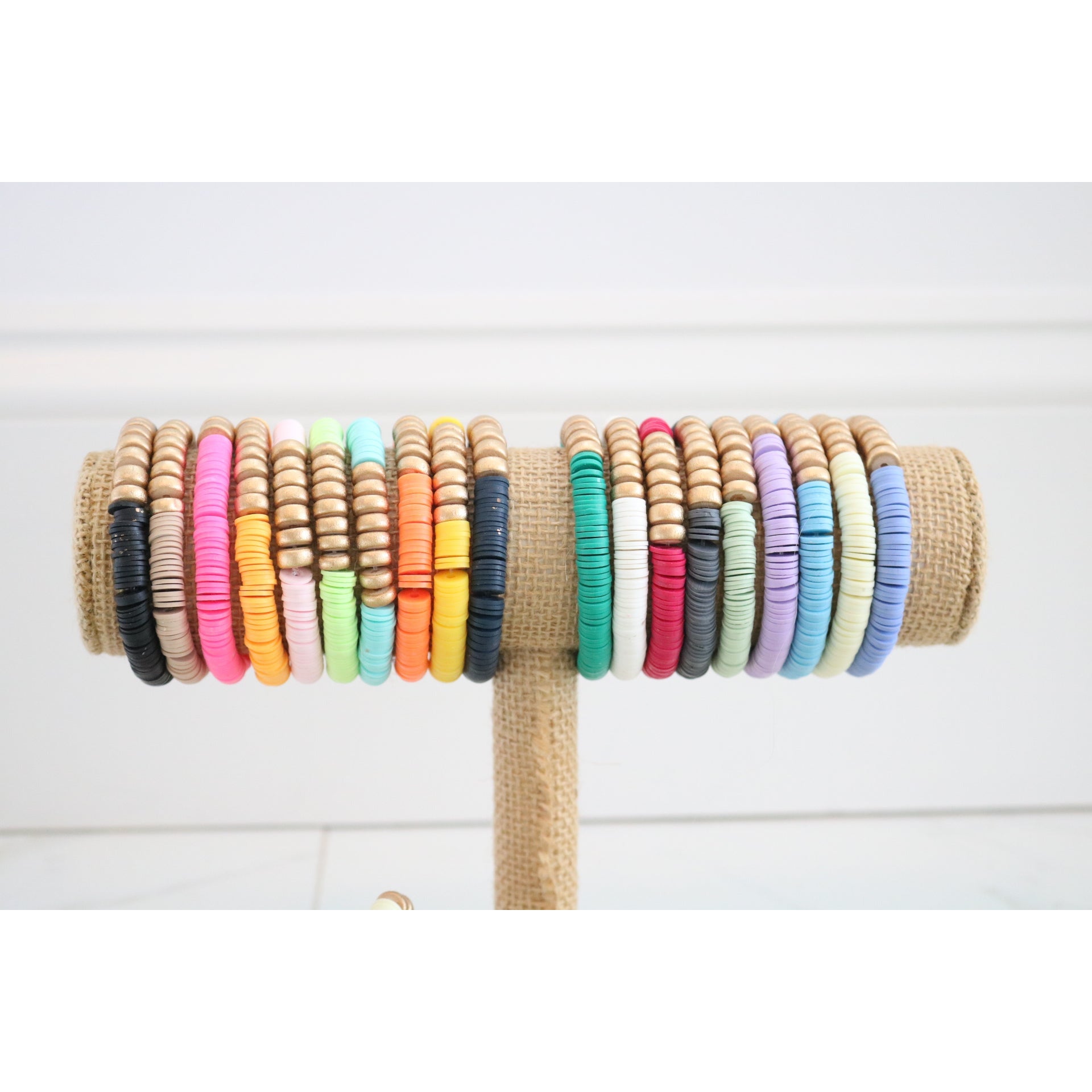 Gold Wood Polymer Clay Bracelet